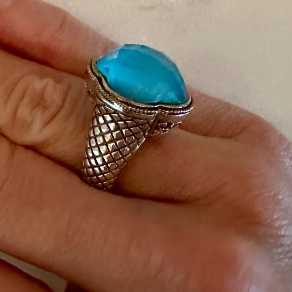 Andrea Candela silver turquoise clover pendant with diamonds. - Picture 5 of 8